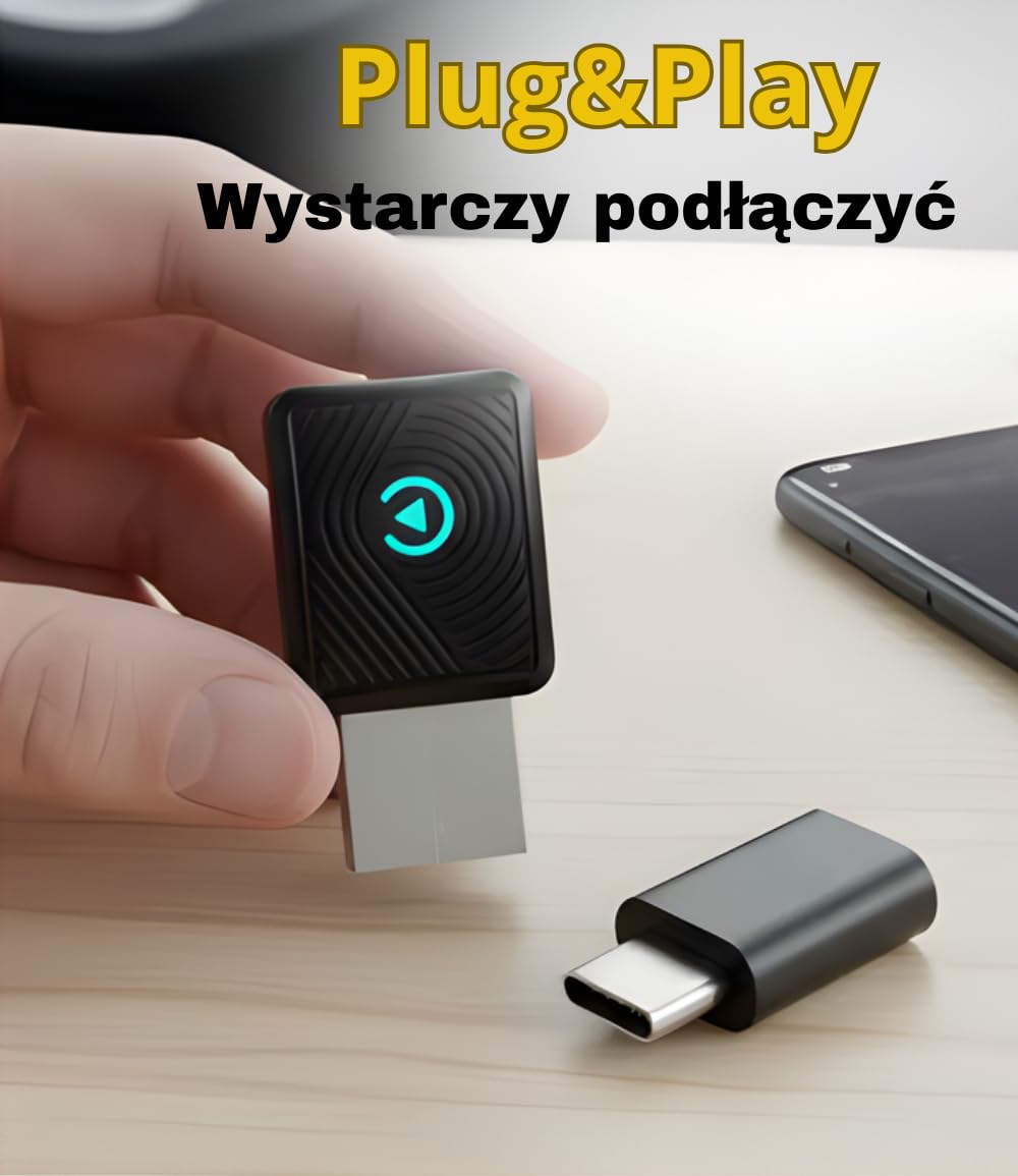 Bezprzewodowy CarPlay i Android Auto 2026 SwiftLink LITE Adapter Bluetooth iPhone Android | Wyższy Komfort Jazdy | Stabilna i Płynna Transmisja Plug&Play | Połączenie bez Kabli i Nowoczesny Design