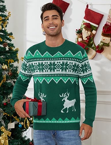 TURETRENDY Men's Christmas Sweaters Ugly Xmas Pullover Sweater Reindeer Snowflake Crewneck Knitted Jumpers2