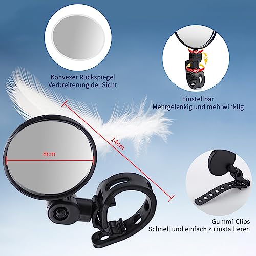 UAMLVCN Bicycle Mirror, Pack of 2, 360° Rotatable, Foldable Universal for Handlebars 15-35 mm, Left, for Bicycle Road Bike - Image 2