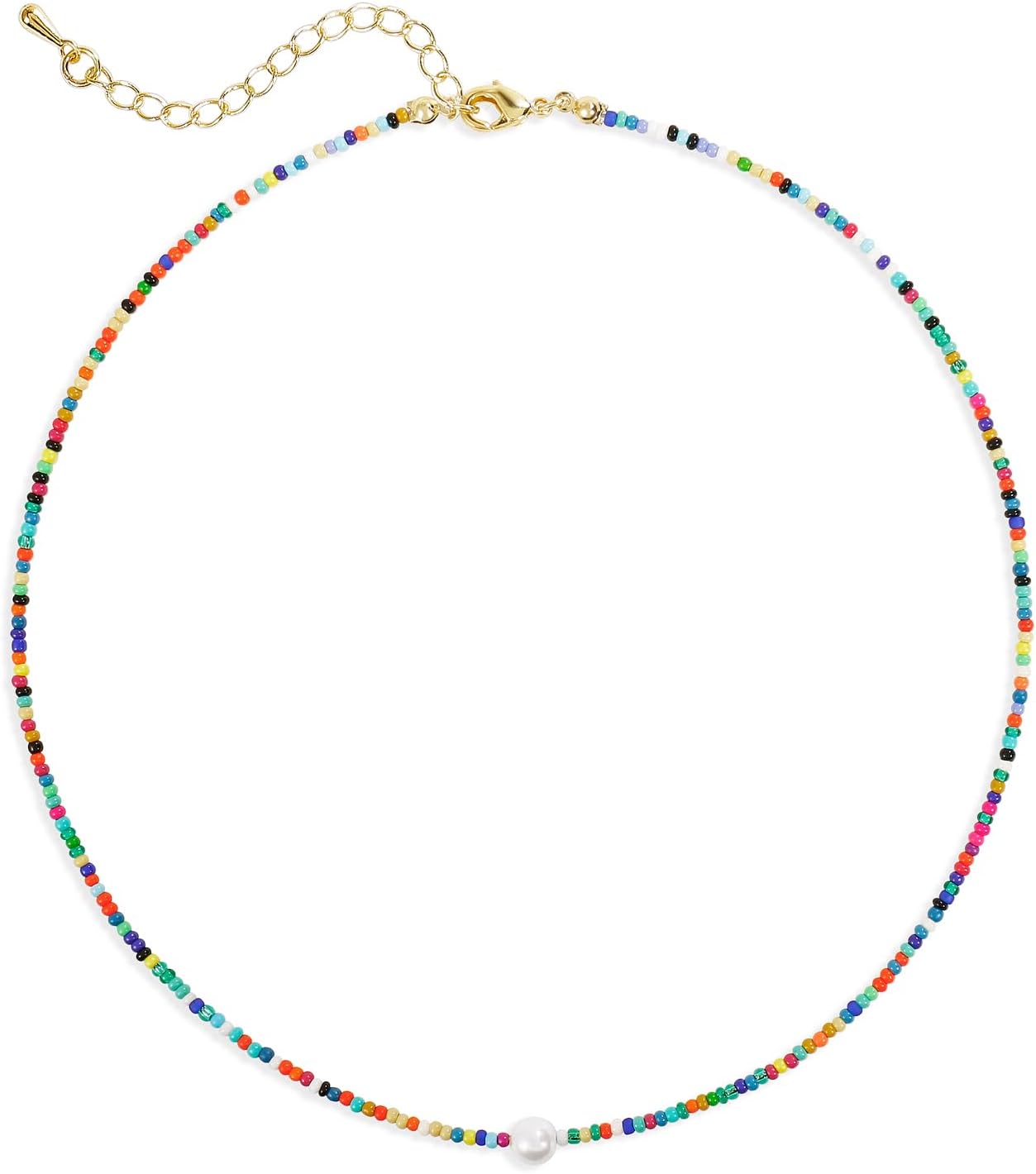 Colorful beaded choker necklace for women statement boho jewelry