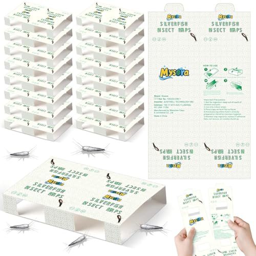 Mysora 32 Pack Silverfish Traps Indoor Sticky Silverfish Sheet with Dual-Color & Pattern Lure Detachable into 32 Small or 16 Large Insect Traps for Home Camping Centipedes & Crawling Insects