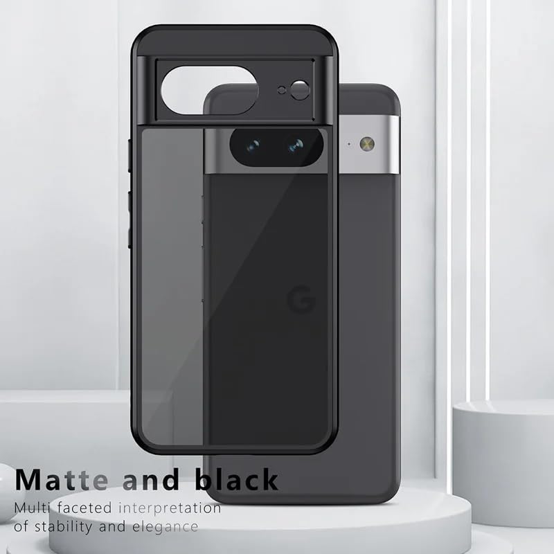 Image of Phone Case for Google Pixel 8, Matte Black with Raised Lens Protection | 0.5mm Screen Raised Edge, 2.33mm Lens High Rise, Slim Fit Design, Shock Absorption, Fingerprint Resistant