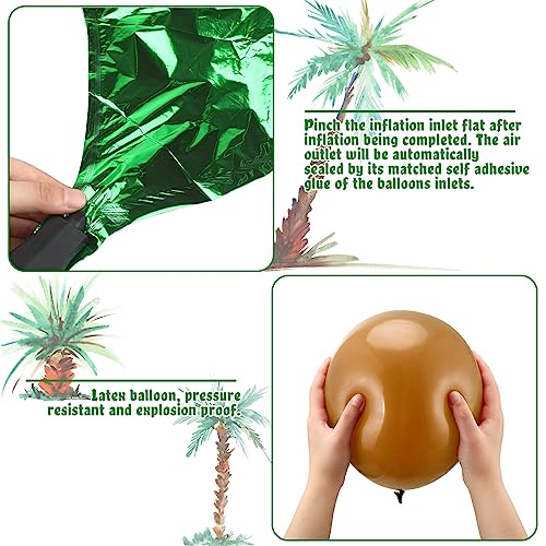 Image of 100 Pcs Palm Tree Leaves Balloons Coconut Balloons Set 10 Foil Green Coconut Tree Leaves Balloon 90 Brown Latex for Hawaii Luau Tropical Party Birthday Baby Shower (Stylish Color)