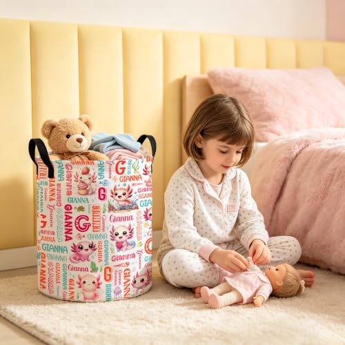 Image of Custom Axolotl Laundry Hamper, Personalized Laundry Basket with Name, Customized Dirty Clothes Basket for Clothes Toy Bathroom Bedroom Storage,S-16.5 inchX 13.8 inch