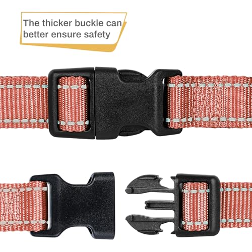 Image of HEELE Dog Collar, Reflective Dog Collar, Soft Neoprene Padded Breathable Nylon Pet Collar Adjustable for Small Dogs, Coral, S(10.23-14.96 inch)