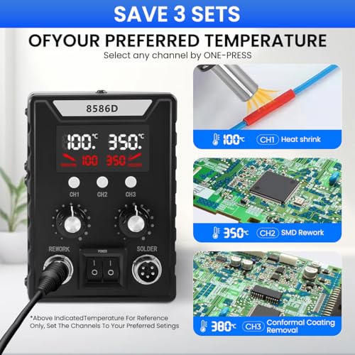 Image of Serplex 2 in 1 Hot Wind Gun Solder Iron SMD Rework Soldering Station Kit 700W /220V Tabletop Hot Wind Gun Tin Solder Iron Working Station Adjustable SMD Soldering Station with Dual LCD Digital Display