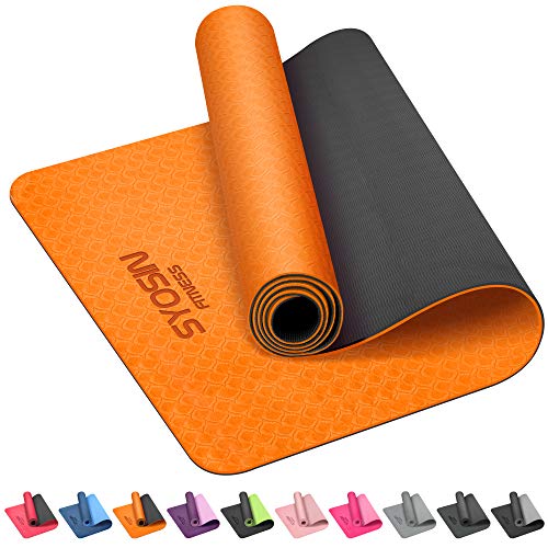 SYOSIN Tapis de Yoga, 6mm Antidérapant Tapis d'exercice Ecologique et Non Toxique en TPE pour L'entraînement à la Maison et au Gymnase, Tapis de Fitness pour Yoga, Pilates 183 x 61 x 0.6CM