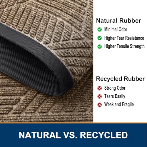 Image of Smiry Front Door Mat Outside Entrance, Heavy Duty Sturdy Natural Rubber Doormat, Trap Dirt and Moisture, Easy Clean Low Profile Mats for Indoor Outdoor Entry, Irregular Triangle (29.5x17, Taupe)