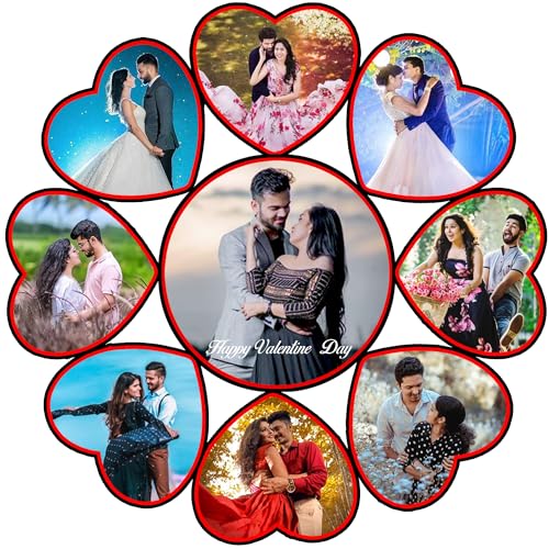 Image of Customized Photo Frame for Gifts | Personalized Heart Shape Collage Picture Frame with Photo Printing | Romantic Couple Wall Decor for Anniversary, Wedding, Valentine, Birthday Gift