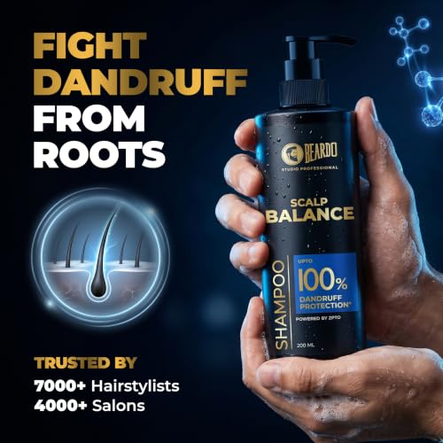 Image of Beardo Studio Professional Scalp Balance Shampoo for Men | Salon-Grade Scalp Care at Home | Deep Cleansing Shampoo with Climbazole & Menthol | Helps Control Dandruff, Excess Oil & Itchy Scalp | 200ml