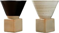 Vista 1 de 2 tazas de café de cerámica gruesa con base de 6.8 fl oz, taza de porcelana con forma de cono triangular creativa, estilo retro, embudo de gres