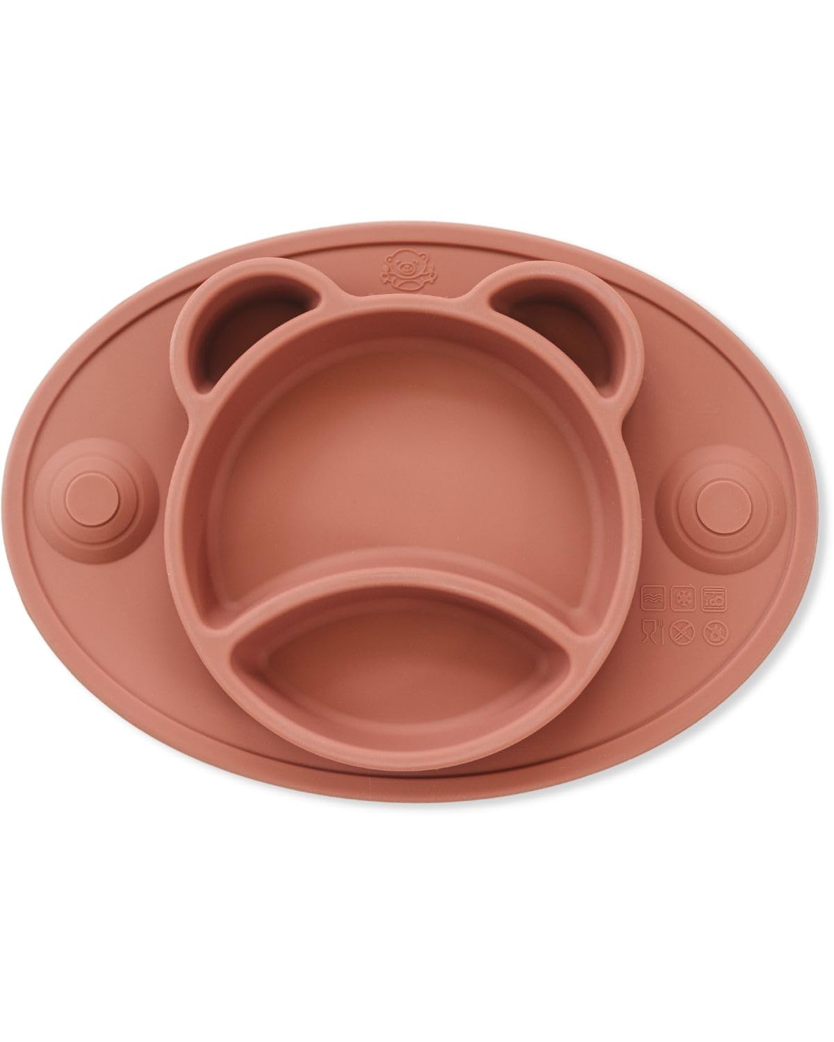 Baby Toddler Suction Placemat Plate Set | Stay Put Feeding Mat Plates for with Divider Sections for Weaning Babies | Non Slip Silicone Tray Cup Placemats for Kids | Easy for Travel (Clay)