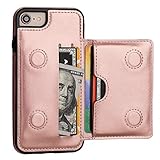 KIHUWEY for iPhone SE iPhone 7/8 Wallet Case with Credit Card Holder, Premium Leather Kickstand Durable Shockproof Protective Cover for iPhone 7/8/SE 4.7 Inch(Rose Gold)