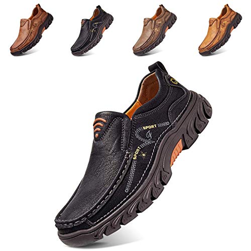 Mocasines de Piel para Hombre, Estilo Casual, Oxford, Costuras a Mano, c�modos, para Caminar, para Trabajo, Oficina, Zapatos de Vestir, Antideslizantes, para Verano,Barco, Punta Redonda, Ajuste Ancho