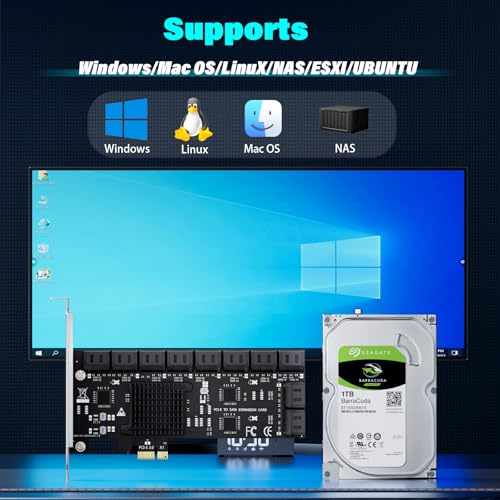Image of 20-Port SATA Expansion Card (PCIe 3.0 x1 to 6Gbps SATA Card), Compatible with Windows /Mac /Linux /NAS