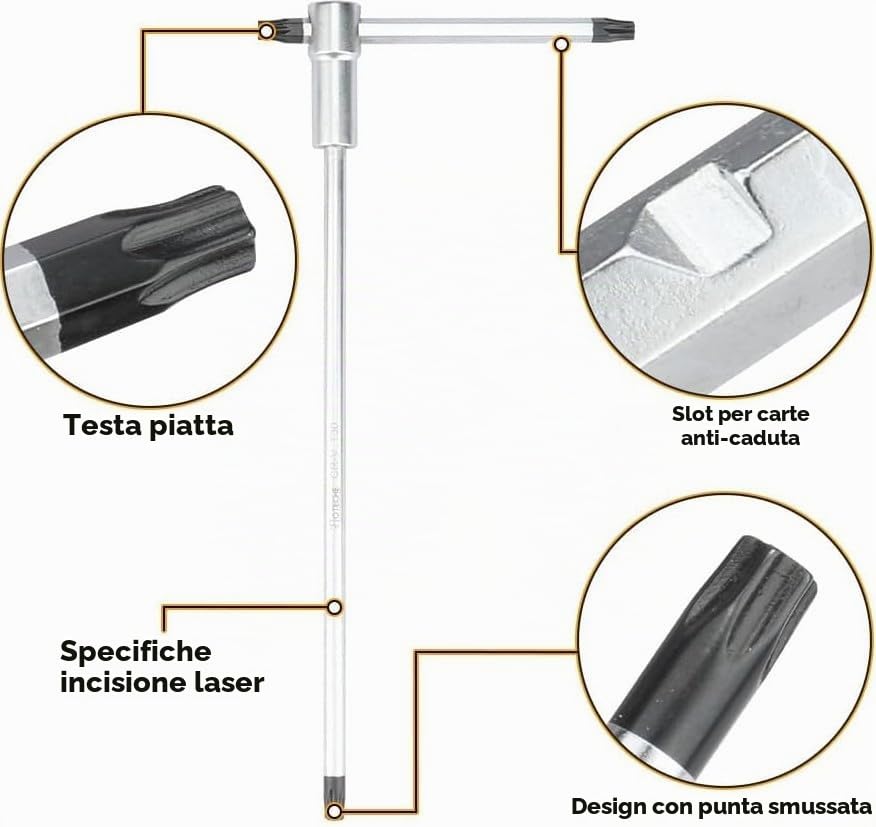 g SET DI CHIAVI TORX A T 9 PEZZI CON ASTA SCORREVOLE - AGGANCIO MULTIPLO - T8-T40