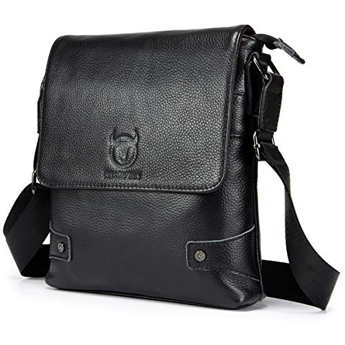 SDINAZ Bolso Hombre Bolso Bandolera Hombre de Cuero Bolso de Hombro Piel Vintage Shoppers Y Bolsos De Negocios Deporte Casual Negro
