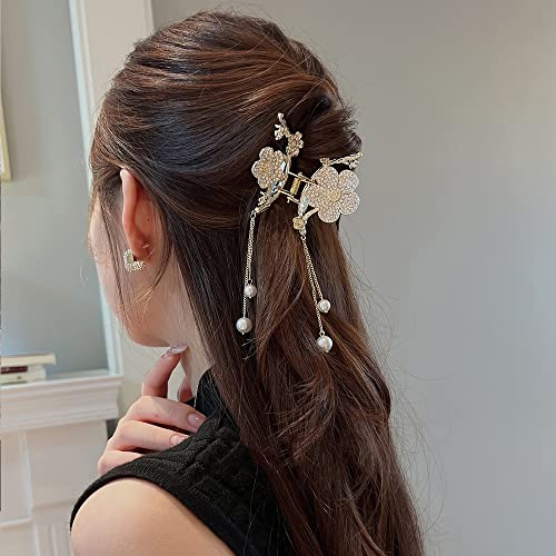 2 PACK Flower Metal Hair Clips Nonslip Medium Claw Clamp Pearl Pendant Hair Catch Barrette, Gold, 1 count (Pack of 2) - Image 4