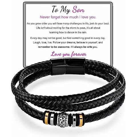 To My Son Bracelet from Mom Dad, Leather Bracelet for Men, Multi-Layer Braid Mens Bracelet, Inspirational Bangle Bracelet Wristband, Birthday Christmas Thanksgiving Gifts for Boys (8.7IN) Cover