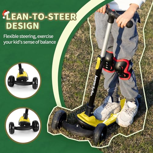 Image of besrey 3 Wheel Scooter for Kids Ages 3-10 with 4 Adjustable Height | LED Light Wheels, Foldable Toddler Scooter, Extra Deck, Lean-to-Steer Design, Sturdy and Safe