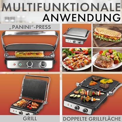 ProfiCook® Kontaktgrill für fettfreies Grillen | Elektrogrill für z.B. Panini, Steaks, Toasts | Elektro Grill mit stufenlos regelbarem Thermostat | Barbecue Grill mit 180° Öffnung | 2000W | PC-KG 1264 – Bild 7