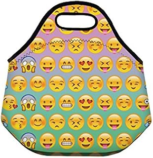 FRINGOO® Girls Boys Lunch Bag Neoprene Tote Cooler Children Kids Thermal Insulated Zipper Carry Bag Food Holder School Travel Picnic Nursery Waterproof Unicorn (Emoji Yellow Ombre - Lunch Bag)