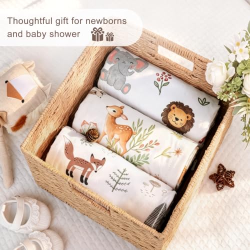 Image of HOMRITAR Animals Baby Blanket for Boys Girls Double Layer Dotted Backing | Soft Cozy Throw Blanket with Woodland Elephant Lion Print for Infant Toddler Nursery Crib Stroller Shower Gift 30 x 40 Inch