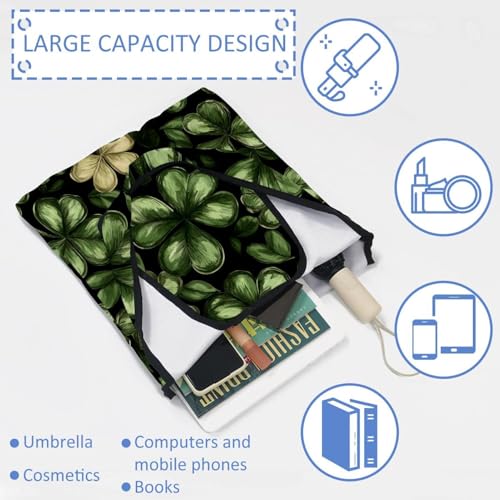 Reusable Canvas Tote Bags, Multi-Purpose Cloth Bags for Grocery Shopping Work Travel - Seamless Lucky Clover Leaf Pattern4