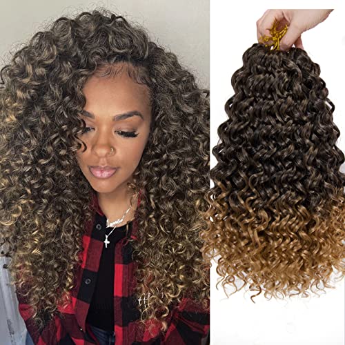 YXCHERISHAIR GoGo Curl Crochet hair Water Wave Crochet hair Synthetic Bohemian Crochet Braid, Ombre Blonde Deep Wave Braiding hair Extensions (14inch,5Packs,1B/27)