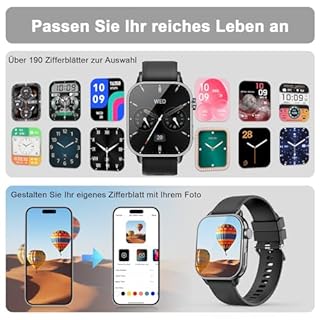 MFVLP Smartwatch Herren Damen, 1,85" HD AMOLED Touch Fitnessuhr mit Bluetooth-Anrufe,120+Sportmodi Fitness Tracker mit Puls-SpO2-Schlaf-monitor, IP68 Wasserdicht Sportuhr für Android iOS, Schwarz