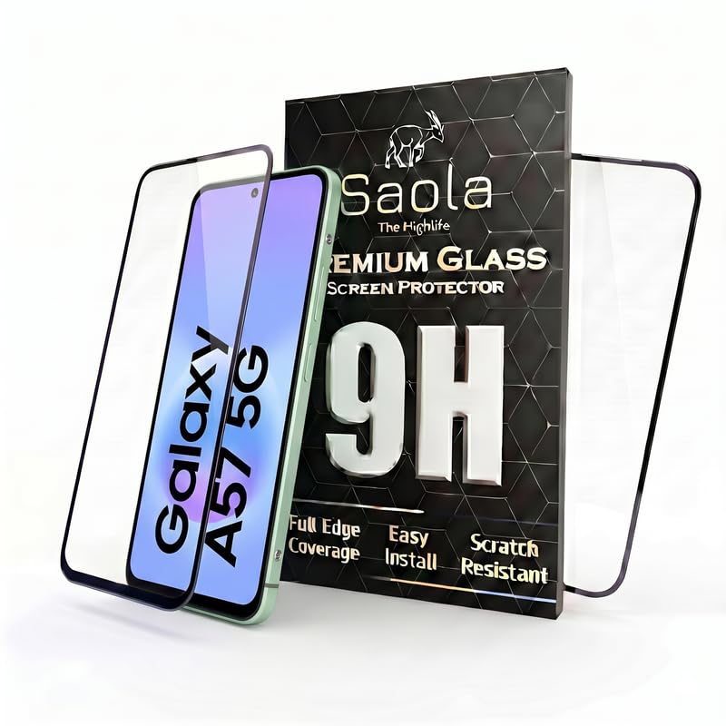 Image of Saola HD+ Oleophobic Tempered Glass For Samsung Galaxy A57 5G (Pack Of 2) with Hassle-less Installation Kit. Full screen Coverage. 6.7 inch