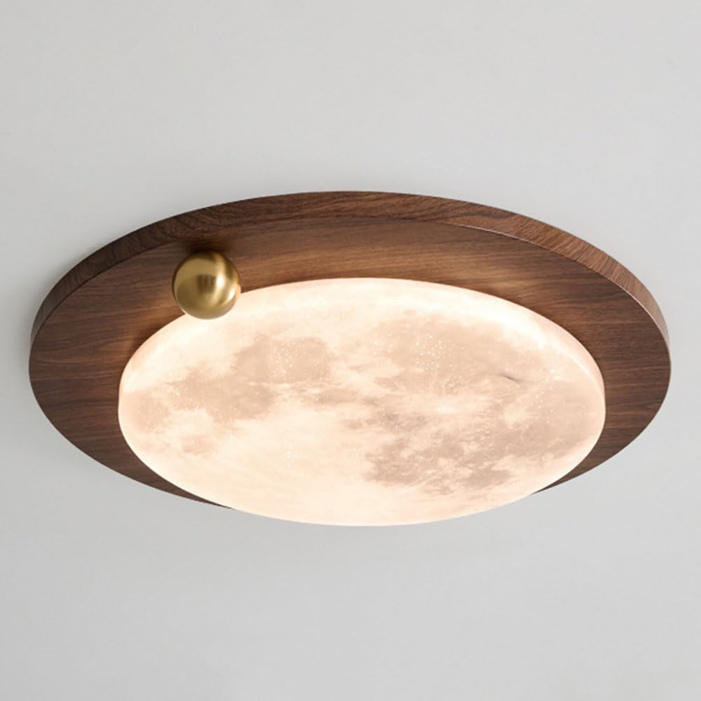 JXYDJH Master Bedroom Light Fixtures 19.7 Inch Mid Century Ceiling Light with Wood Grain Metal Ceiling Lamp Vintage Metal Frame LED Ceiling Light for Living Room Kitchen Hallway（Walnut Color）