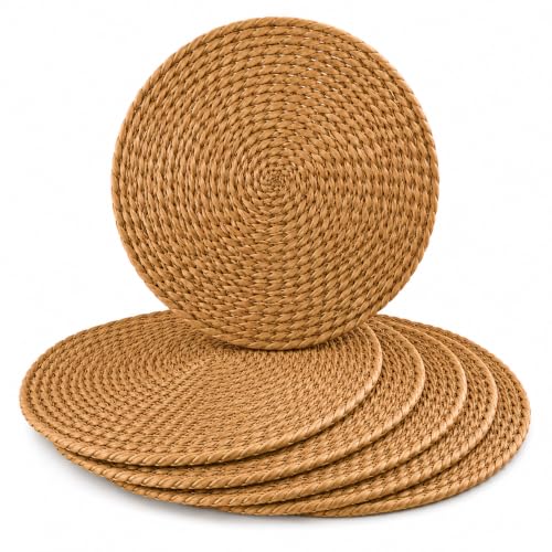 Sogud Hasır Supla 6'lı Set - 32 cm Yuvarlak Amerikan Servis - Doğal Hasır Görünümlü El Örgüsü Supla Takımı - Runner ve Masa Dekorasyonu için Dayanıklı Şık Servis Altlığı - Kahverengi