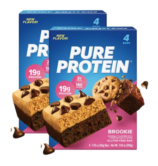 (Best by 20 Jul 2025)Pure Protein Bars, Brookie, High Protein 19g, Gluten Free (2 pack 8 bars)