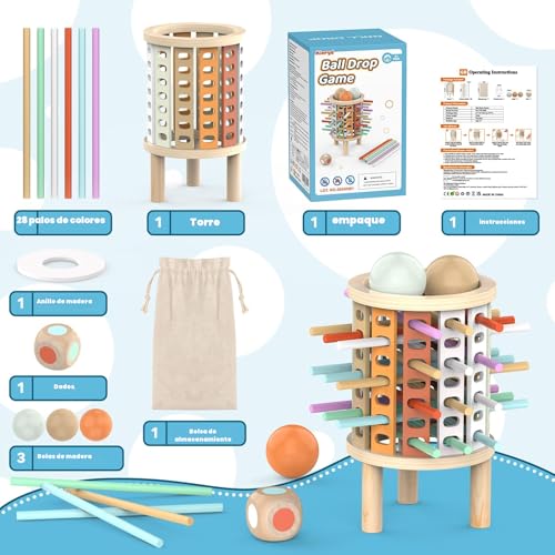 Miniatura 6 de Montessori Juguetes Con 28 Palitos De Coloridos Juegos De Mesa Niños Niñas 3 4 5 6 7 8 9 10 11 12 Años Regalo, Juego Educativo Familiar Para Cognición Y Habilidades Motoras Finas Torre De Madera