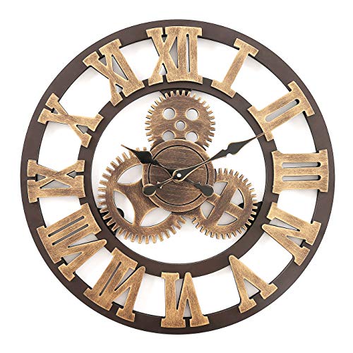 F.G.Y Horloge Murale Geante, Silencieuse Pendule Murales Originale en Bois Industriel Decoration Maison (Cuivre, 58cm)