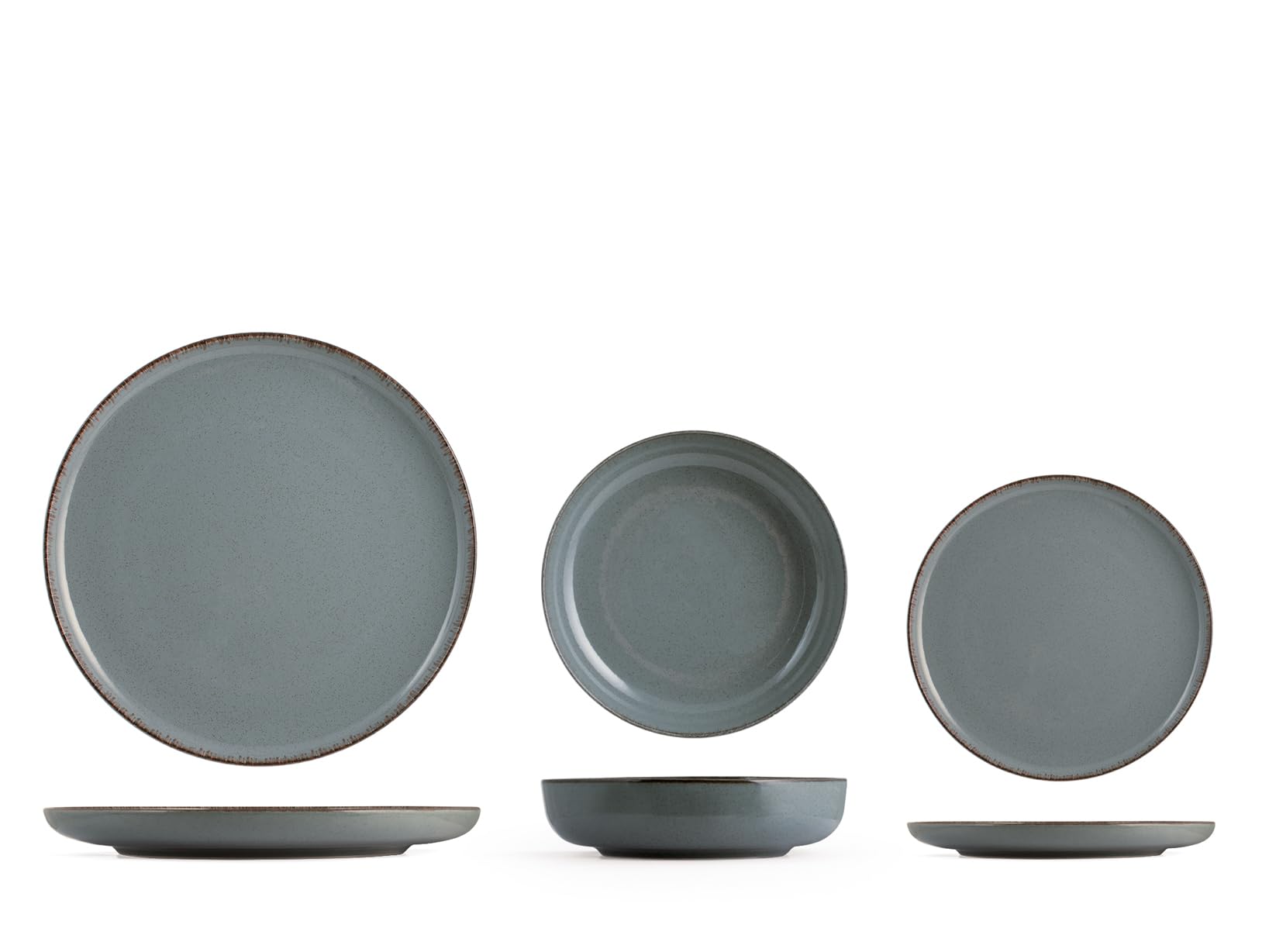 H&H - Servizio Piatti 12 Pezzi Pearl in Porcellana Azzurro – Elegante con Bordo Invecchiato – 4 Piatti Piani, 4 Fondi, 4 da Frutta – Lavabile in Lavastoviglie e Microonde