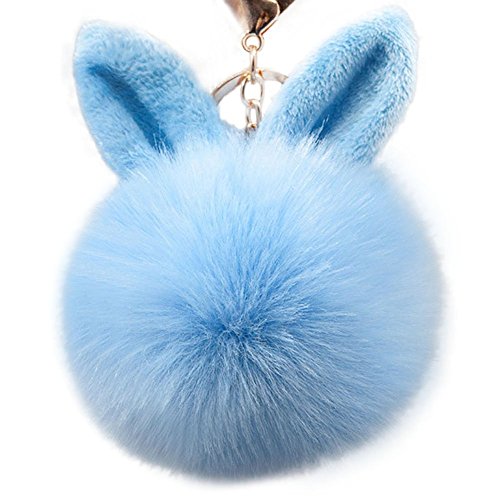 Kanggest Porte Clés Licorne Porte-clés/Trousseau en Alliage Pendentif Pompon Porte Clef pour Femme Sac Porte Cle pour Voiture/Téléphone/Mariage/Pochette (Bleu Clair)