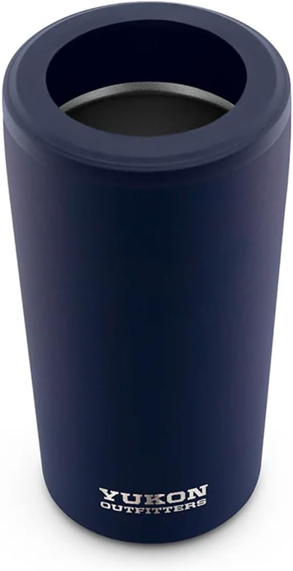 Yukon Outfitters 4-in-1 Drink Cooler & Tumbler, Stainless Steel Non-Slip Universal Drink Beverage Cooling 14oz Insulated Tumbler Cup, Fits Most 12oz Standard & Slim Cans, Bottles, UV Black Leopard