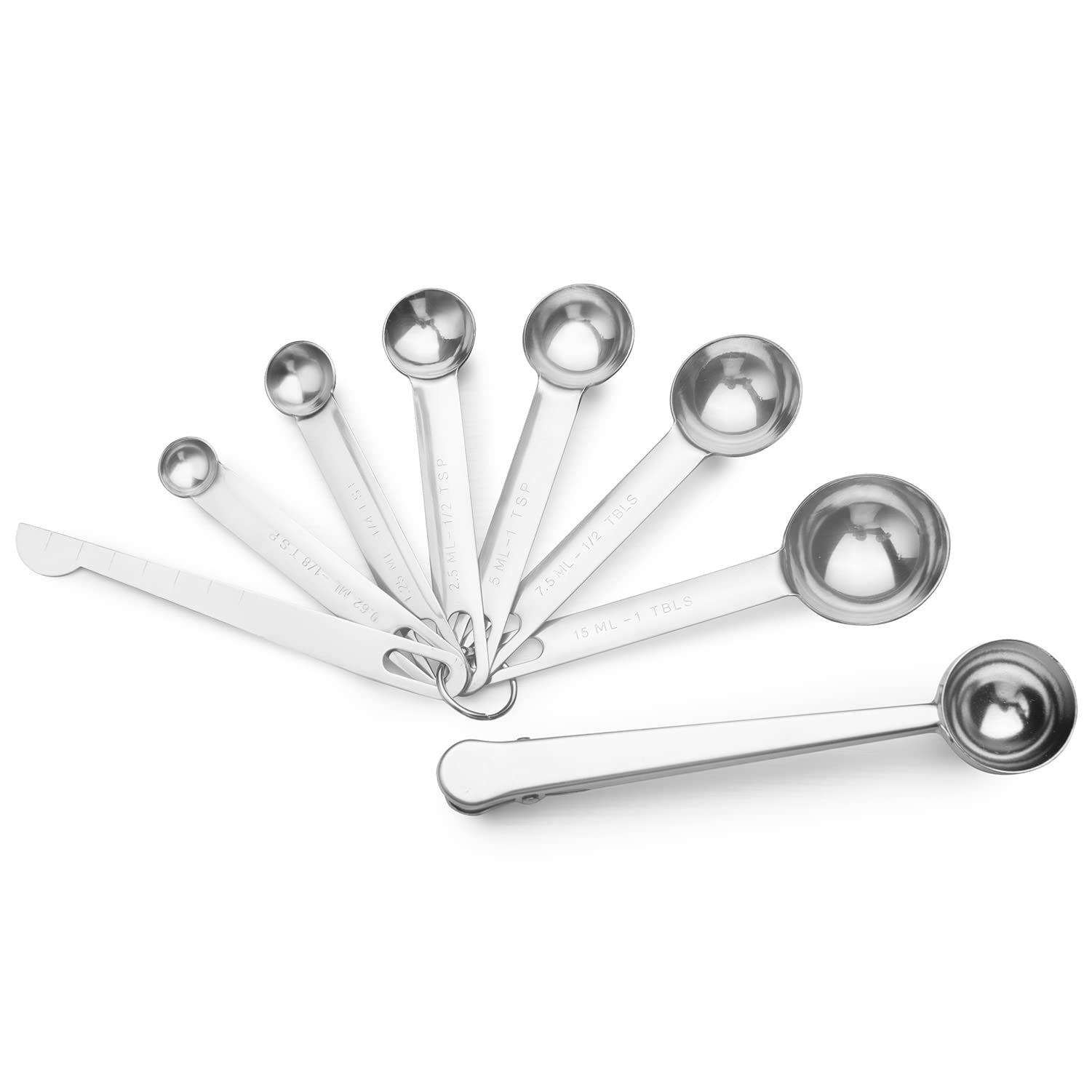 Rebekah Stainless Steel Spice Measuring Spoons, Dry or Liquid Baking and Cooking Kitchen Measure Tools, Set of 8