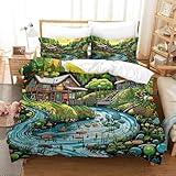 Copripiumino 3 90X190 Cm Paesaggio Della Casa Di Campagna 3D Stampato Biancheria Da Letto In Microfibra 3 Piece Set 1X Copripiumino 2X Federe, Copripiumino Con Chiusura A Cernier-17078867392983