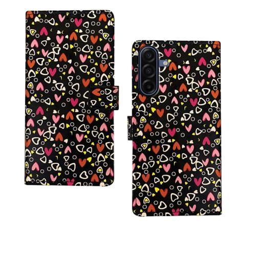 Image of amazon basics Samsung Galaxy A17 5G Flip Cover | Card Pockets Wallet & Stand | Flip Cover for Samsung Galaxy A17 5G (Black Hearts)