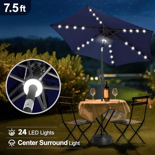 FLAME&SHADE 7.5 FT Solar Light Patio Umbrella, 24 LED Lights Outdoor Umbrella with Centre Surround Light, Table Umbrella Outdoor Patio for Deck, Pool, Backyard, Garden, UV Protection (Navy Blue) by FLAME&SHADE - Image 4
