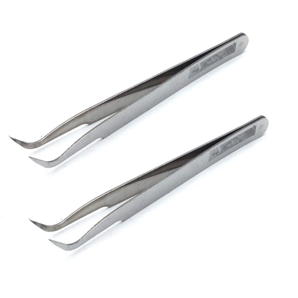 Sscon 2pcs Stainless Steel Bent Tip Tweezers Curved Tweezers, 4.5 Inch