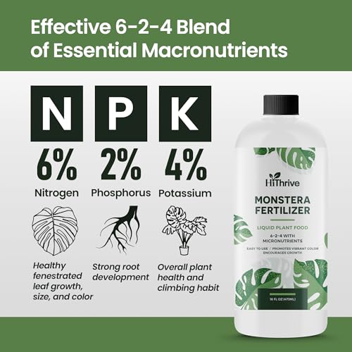 16oz Monstera Plant Food – Makes 96 Gallons of Monstera Fertilizer, Liquid Indoor Plant Fertilizer for Obliqua, Deliciosa and More, 6-2-4 NPK Ratio for Houseplants’ Healthy Growth & Glossy Leaves
