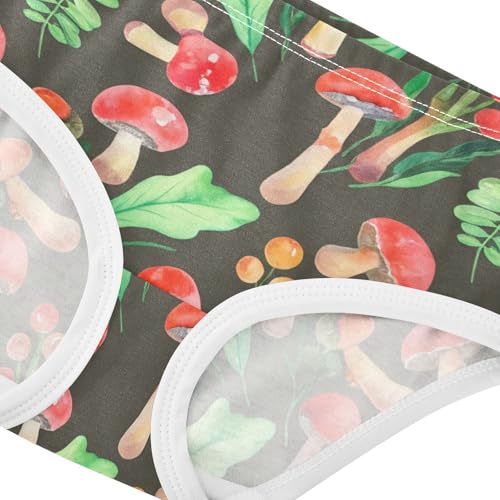 Watercolor Red Mushrooms Green Leaves Little Girl Panties Girls Underwear Toddler Cotton Florals Briefs Kids Undies 2t4
