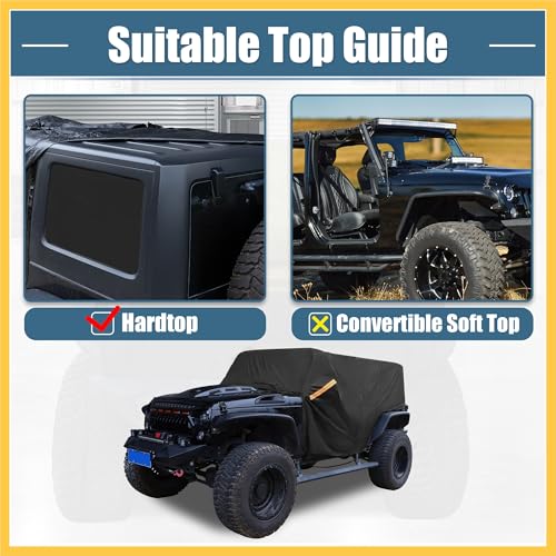 Image of SUV Car Cover Cab Cover for Jeep Wrangler JK JL Hardtop 4 Door 2007-2021 Outdoor Sun Dust Snow Protection 210D Oxford with Driver Door Zipper Black Auto Replacement Parts