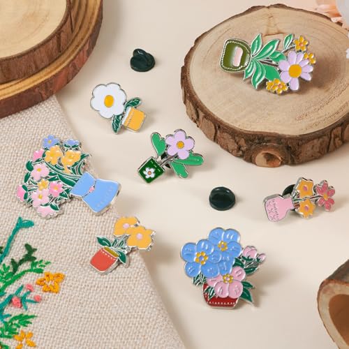 Image of 7Pcs 7 Styles Flower Enamel Pins for Backpacks Cute Spring Flowers Plant Enamel Brooch Badges Floral with Vase Lapel Pins for Bags Hats Jacket Clothes Decorative Supplies