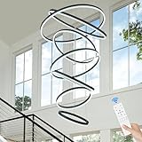Benkut 7 Rings Modern LED Chandelier Black Dimmable Large Foyer Chandeliers Entryway High Ceiling for Staircase, High Ceiling Pendant Lights for Entryway Living Room, 3000K-6500K CCT