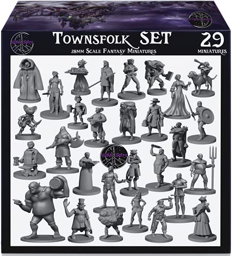 29 Heroic Townsfolk NPC Miniatures for DND Miniatures Dungeons and Dragons Figures I D&D Minis Fantasy Tabletop Unpainted Miniatures with Character Sheets & Campaign